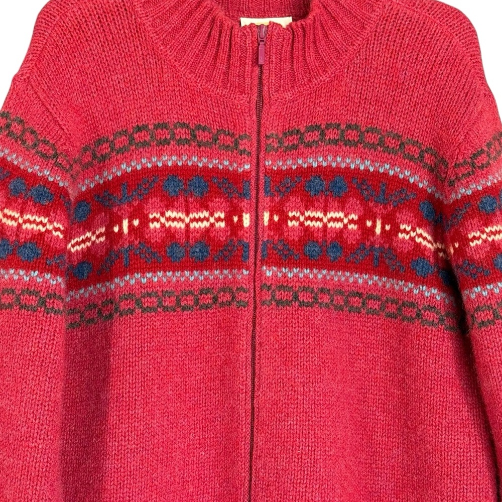 Talbots Wool Fair Isle Red Full Zip Cardigan Sweater Women’s Size L - Picture 8 of 14